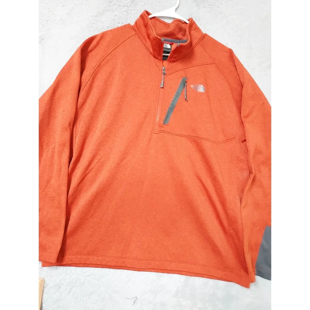 North Face Pullover Mens XXL Canyonlands Quarter Zip Fleece Pocket Orange 2XL